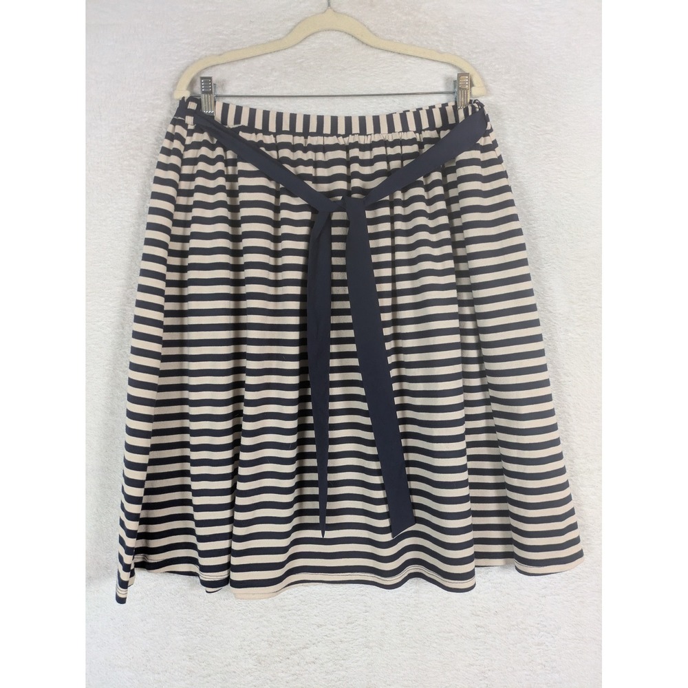 D.E. Collection Skirt Women's XL Navy Cream Striped Tie Waist A-Line Stretch